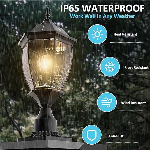 Miniatura 5 de Luces solares para poste de lámpara al aire libre impermeables con base de montaje en muelle, luces solares exteriores de aluminio grandes de 20