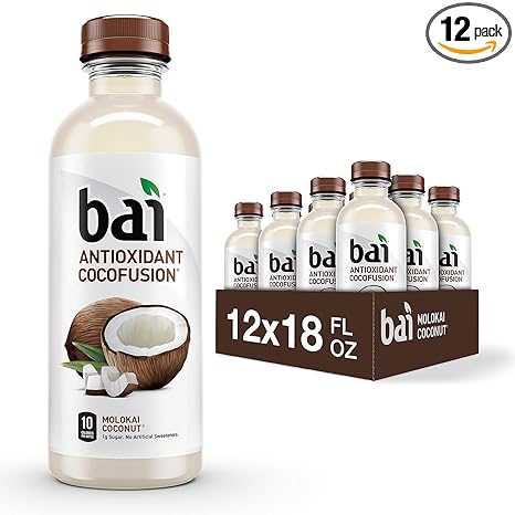 Bai Coconut Flavored Water, Molokai Coconut, Antioxidant Infused Drinks, 18 Fluid Ounce Bottles, (Pack of 12)