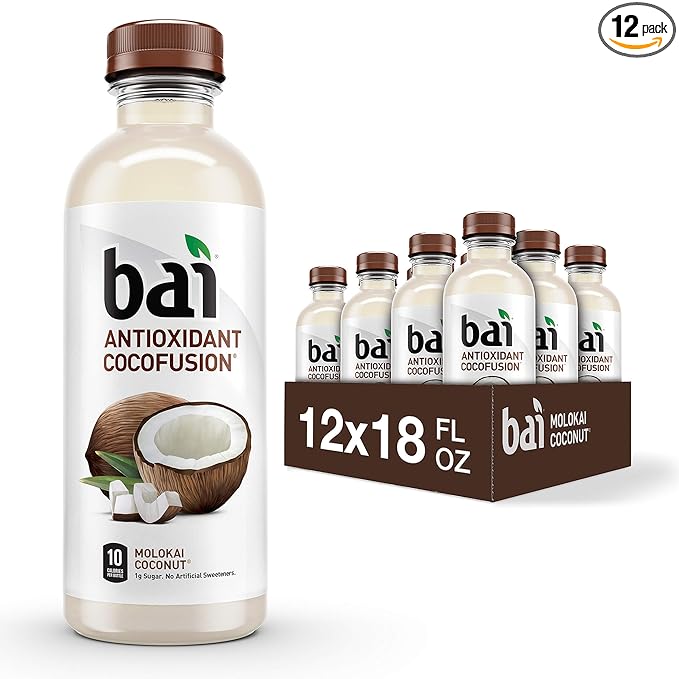 Bai Coconut Flavored Water, Molokai Coconut, Antioxidant Infused Drinks, 18  Fluid Ounce Bottles, (Pack of 12)