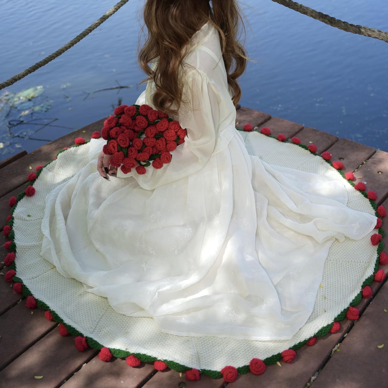 KBLK-JAY Crochet Flower Bouquet Blanket Handmade Knitted Throw Blankets Gifts for Mother's Day Wedding Valentine’s Day Anniversary Birthday Christmas Thanksgiving Home Decor