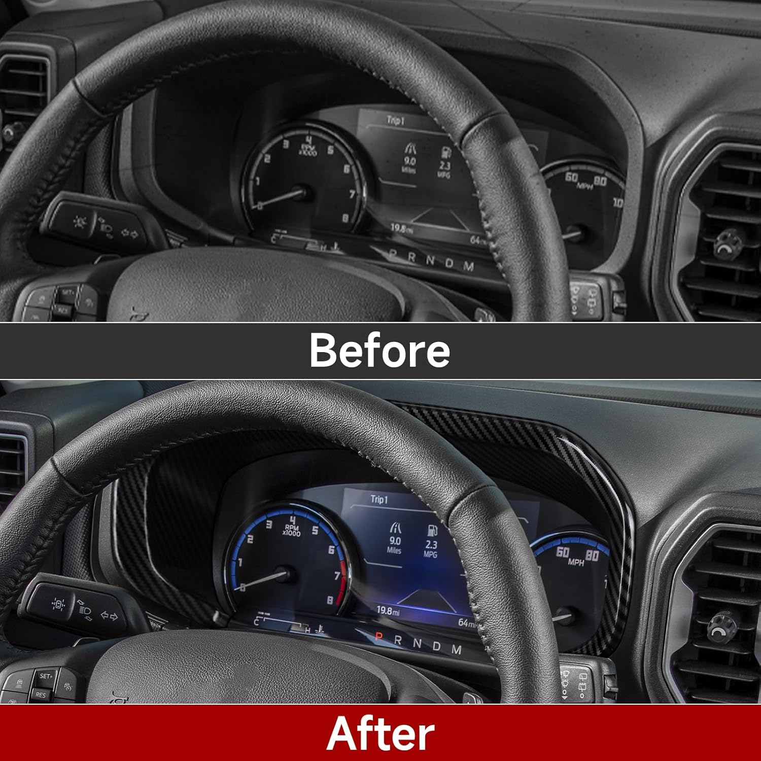 Car Carbon Fiber Speedometer Surround Sticker Decal Trim Cover Interior Decoration for Ford Bronco Sport 2021 2022 2023 2024 2025 Accessories