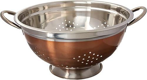 EURO-WARE Colador de acero inoxidable de alta calidad para pastas o lavar frutas, verduras, ensaladas y más con acabado decorativo de cobre (8