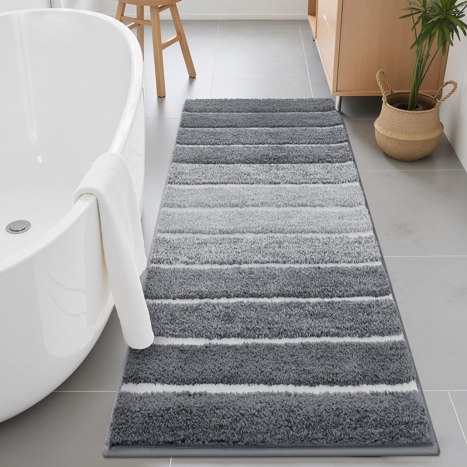 SHACOS Non Slip Bath Mat Absorbent Washable, 60 x 120 cm, Grey