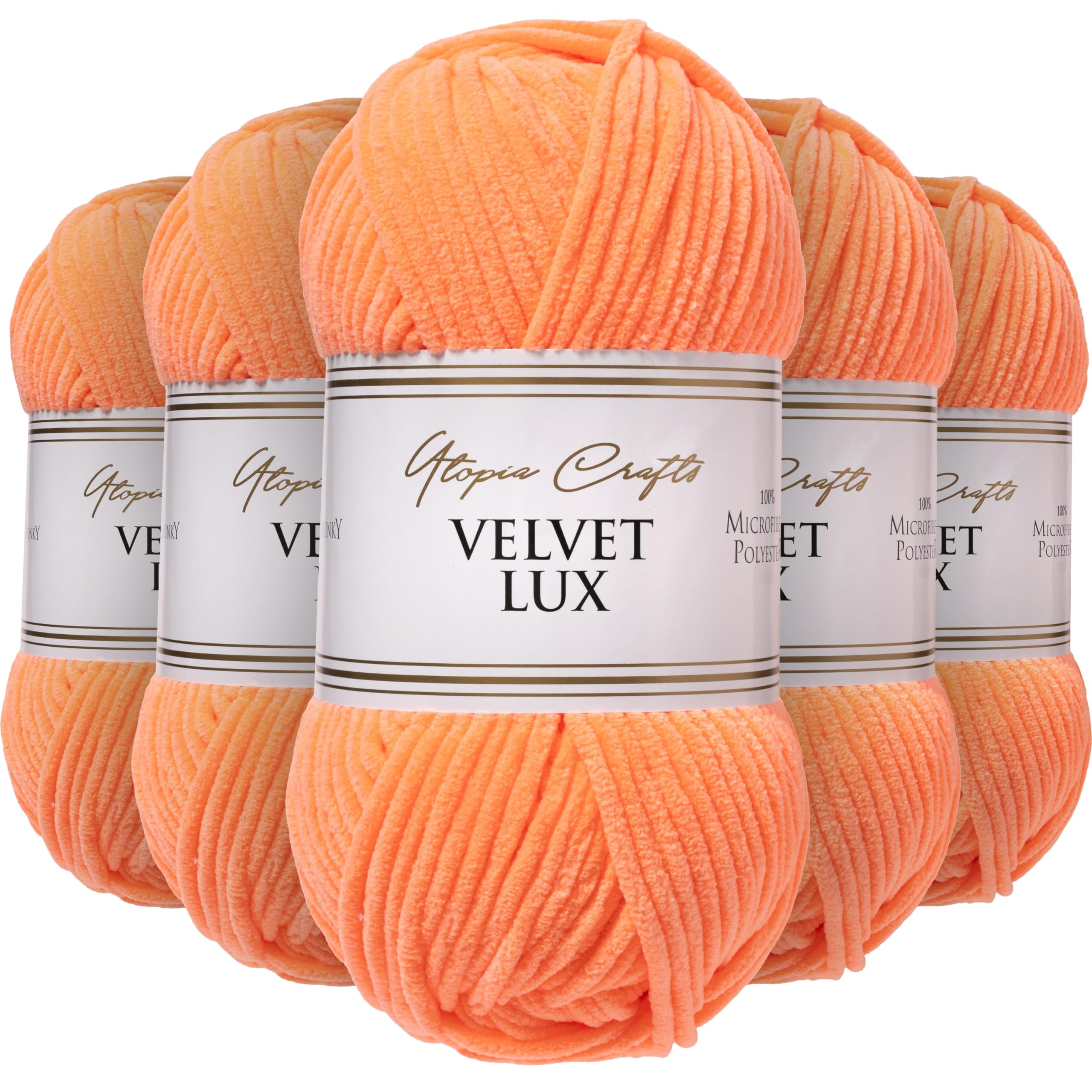 Utopia Crafts Velvet Lux Chenille Super Soft Chunky Yarn for Knitting and Crochet 5X 100g (Soft Peach)