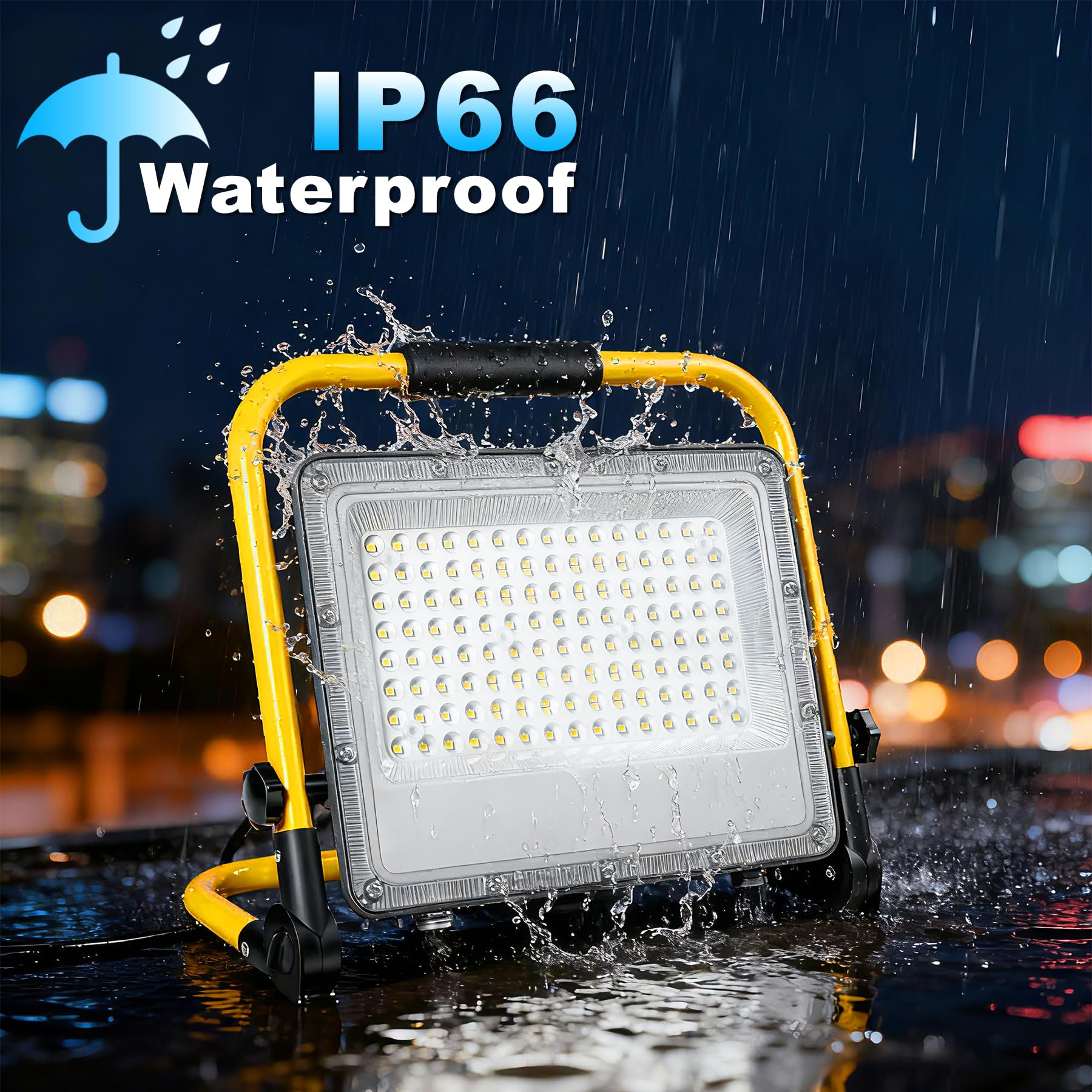 Lampa Robocza LED 150W 15000 Lumenów 6500K Zimna Biel IP66 Wodoodporna ze Stojakiem Kabel 2m – Plac Budowy, Remont Domu, Oświetlenie Płyty G-K