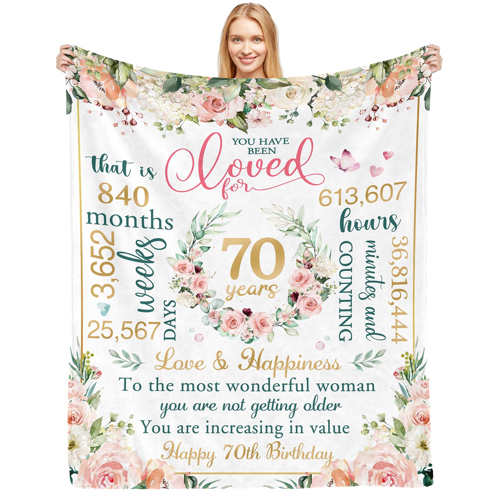 CAPRIFIC 70th Birthday Gifts for Women – 150x200cm Soft Flannel Blanket, 70th Birthday Decorations for Her, Birthday Gift for Mum Grandma