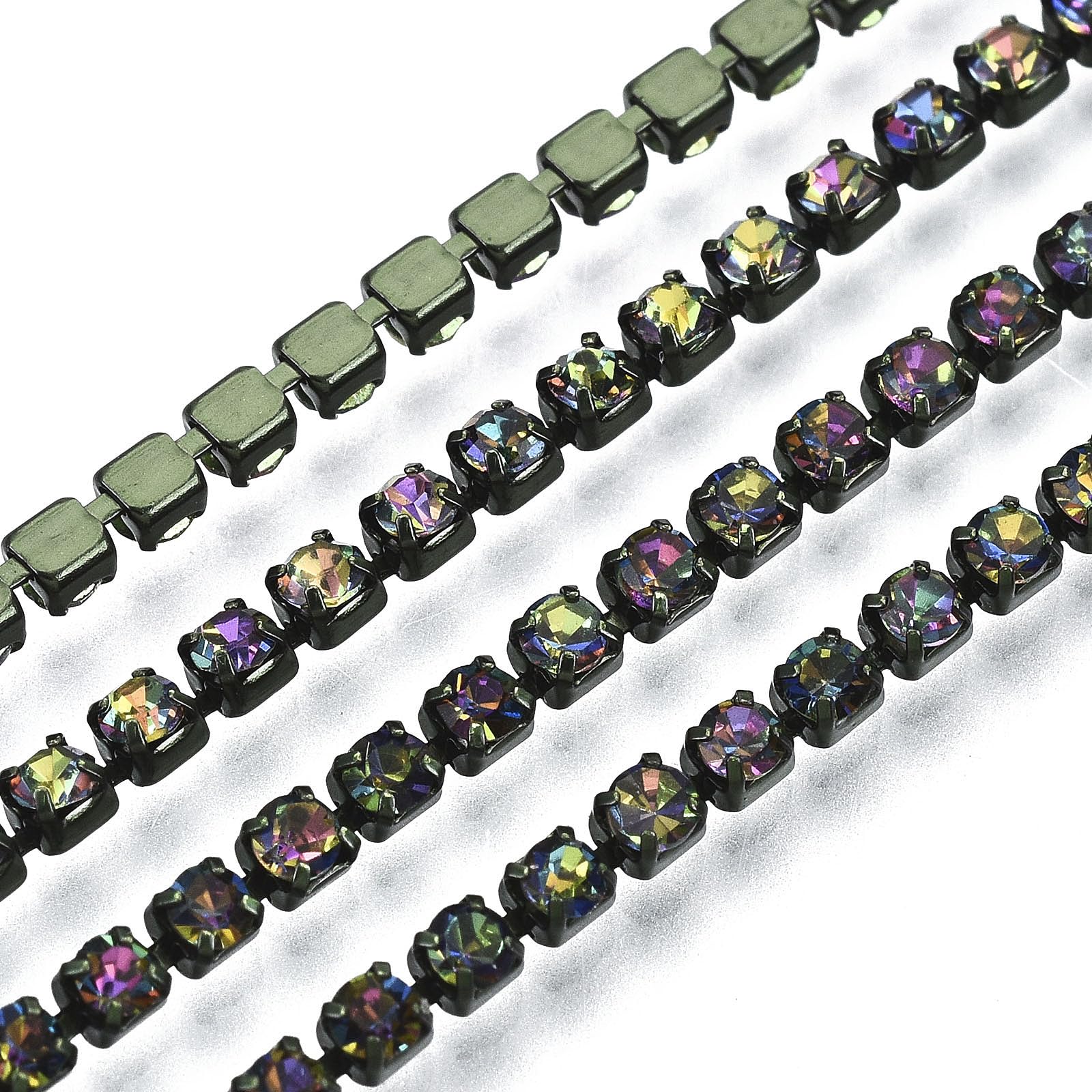 FASHEWELRY 10 Yards Crystal Rhinestone Close Chain 2mm Crystal Claw Cup Chain Trim String for DIY Sewing Craft Jewelry Making Wedding, Party Decoration, Colorful