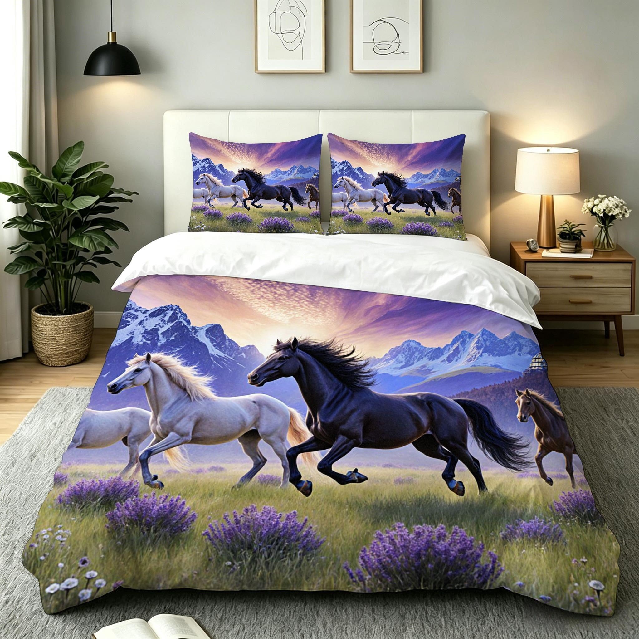 Parure de lit cheval violet pour une décoration de chambre d'adulte moderne
