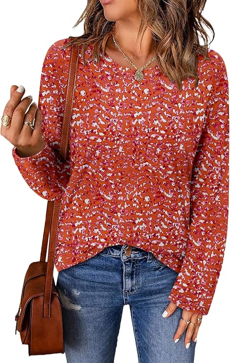 ONLYSHE Women's Casual Striped Long Sleeve Tops Crew Neck Knit Basic Loose Fit T Shirts Fall Fashion Tunic Outfits