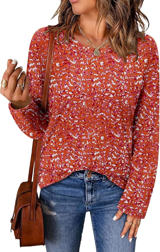ONLYSHE Women's Casual Striped Long Sleeve Tops Crew Neck Knit Basic Loose Fit T Shirts Fall Fashion Tunic Outfits