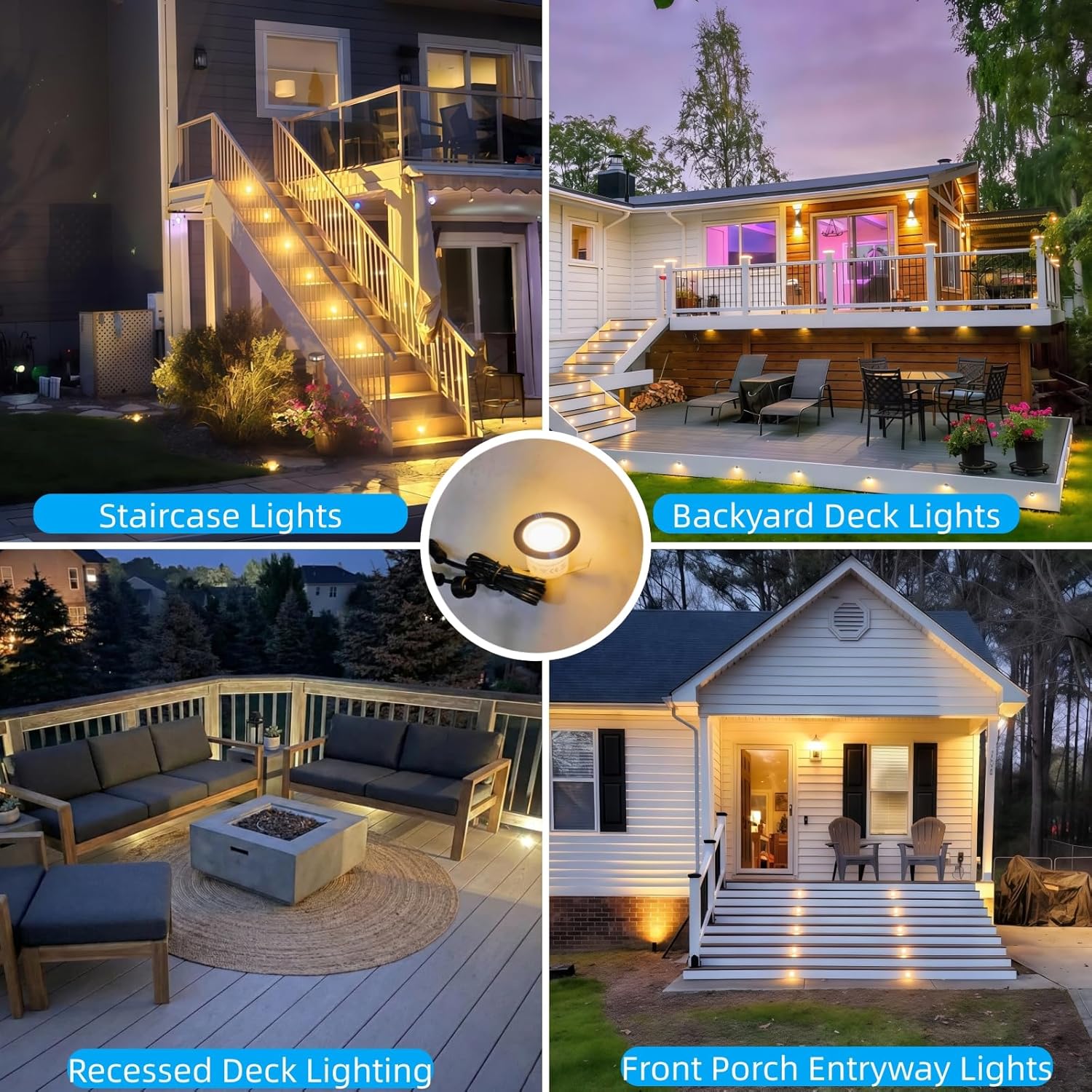 20 Pack Dimmable Recessed Deck Stair Lighting All-in-one with Timer Photocell Sensor Transformer Low Voltage LED Step Riser Lights IP67 Waterproof φ1.26 12V Warm White Patio Kit Decorations