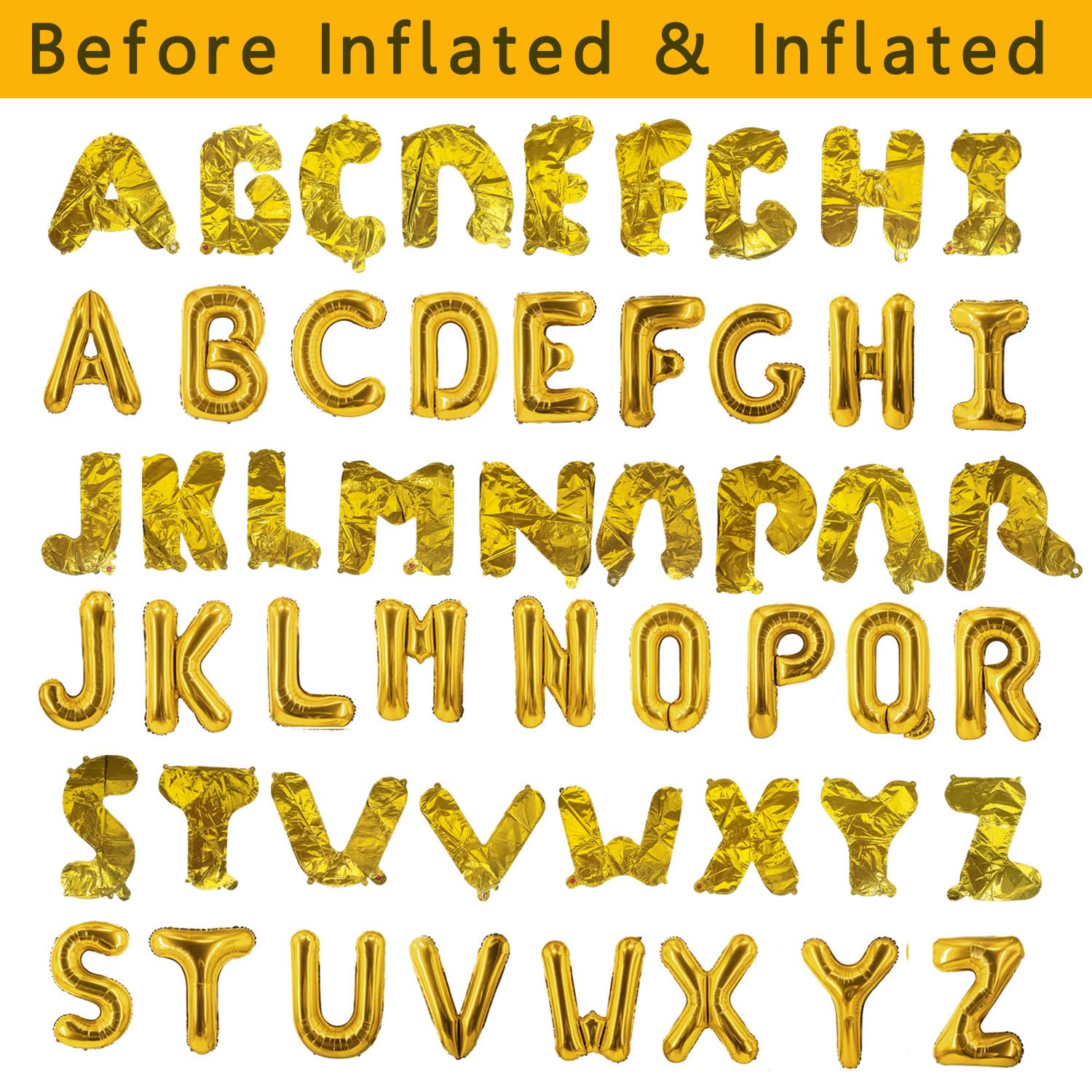66 Pcs Gold Foil Letter & Number Balloons - 16 Inch A-Z & 32 Inch 0-9 For Birthday Party Decorations
