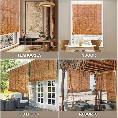 Miniatura 5 de Persianas enrollables de caña para exteriores, persianas enrollables romanas de bambú retro, persianas enrollables opacas para porche, protección de