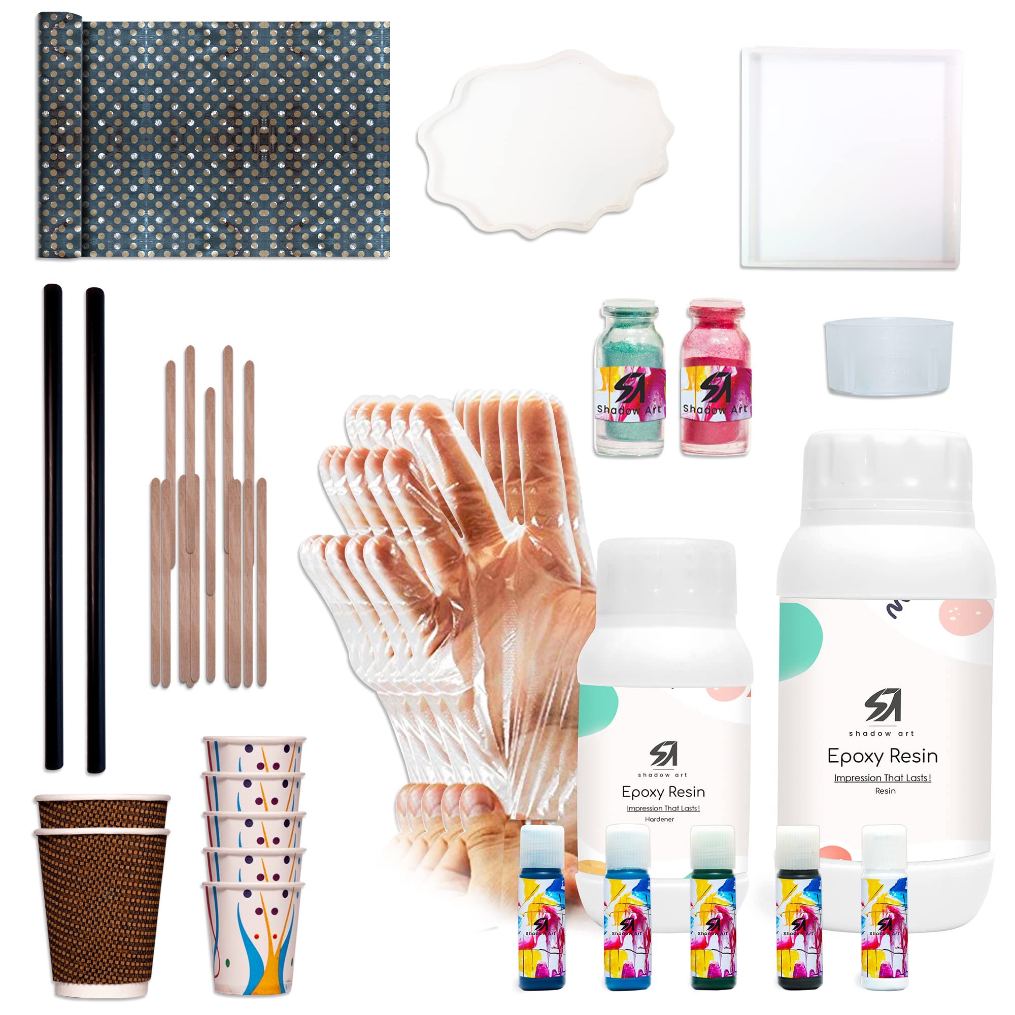 Shadow Art Epoxy Resin And Hardener Premium Kit | Crystal Clear Epoxy 400 gm| 5 Epoxy Resin Pigments | Smooth Finish | All Surface | Non-Toxic | Complete Kit| (400 Plus) (B09HXZ3MNN) Amazon Price History, Amazon Price Tracker