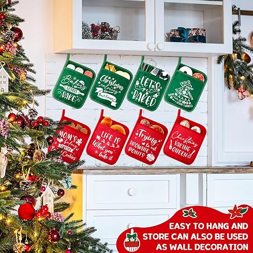 Miniatura 4 de Layhit 12 soportes para ollas de Navidad con bolsillo para horno, adornos para macetas, bolsa de galletas para hornear, cocinar, regalo de