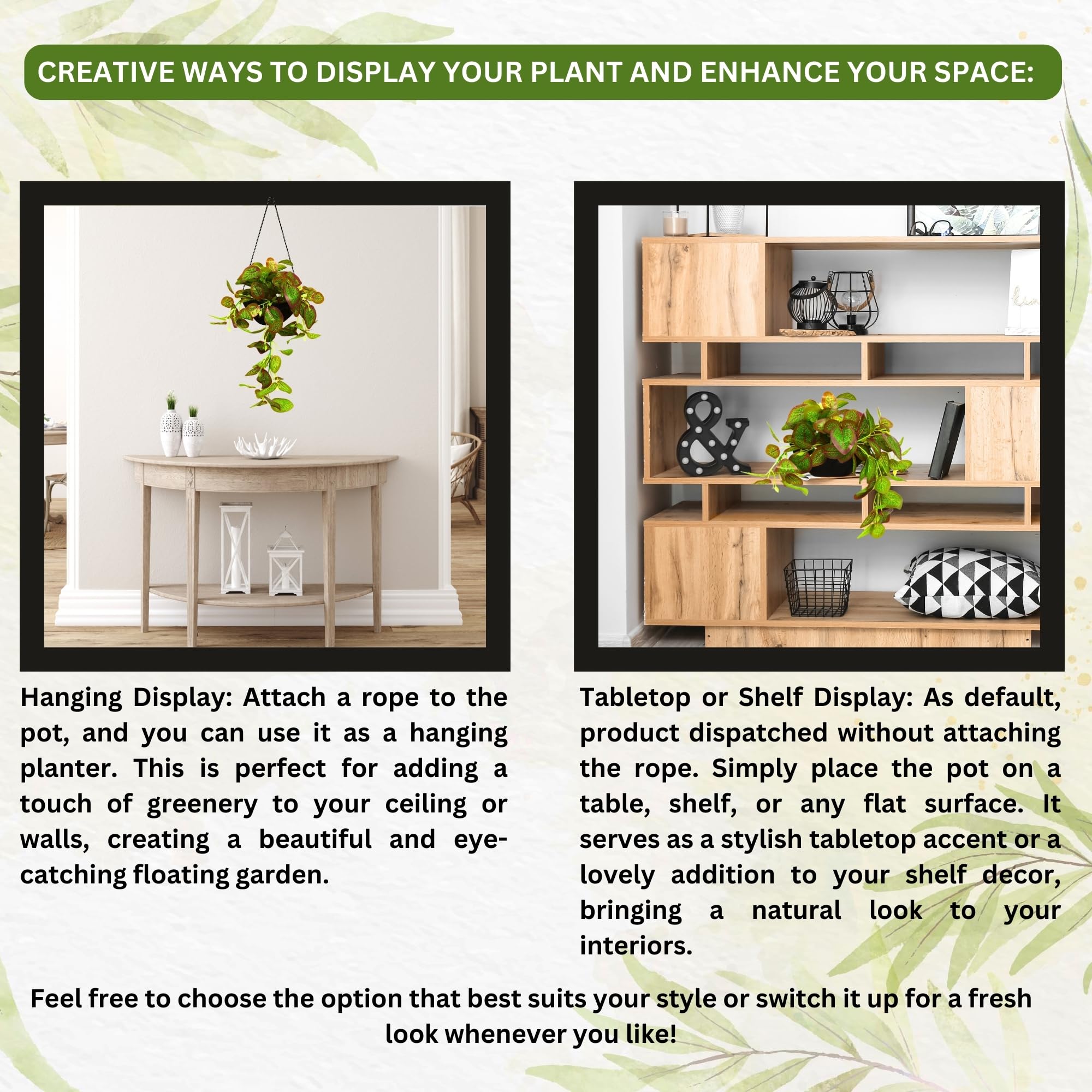 fancymart Elegant Artificial Plant Falling Leaves with Pot for Home & Office Decor – Versatile Potted Plant for Tabletop, Shelves, or Hanging Display 2