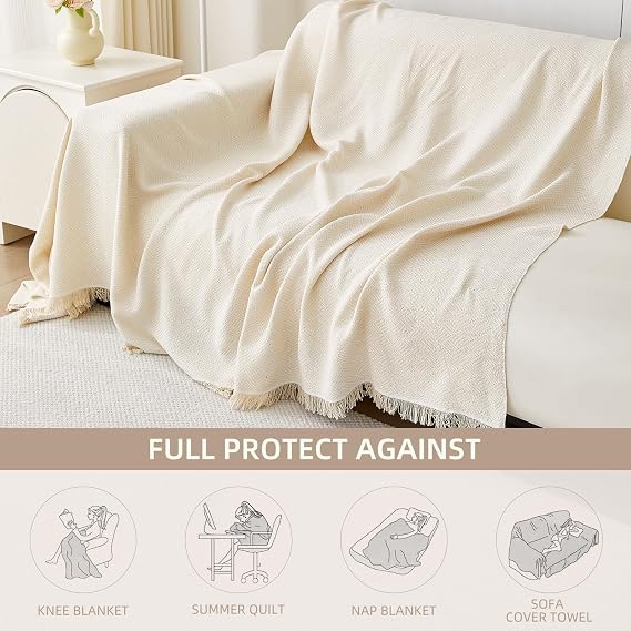 Twill Geometric Pattern Sofa Cover, Cream White, 71 118