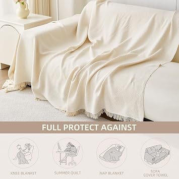 Twill Geometric Pattern Sofa Cover, Cream White, 71 118