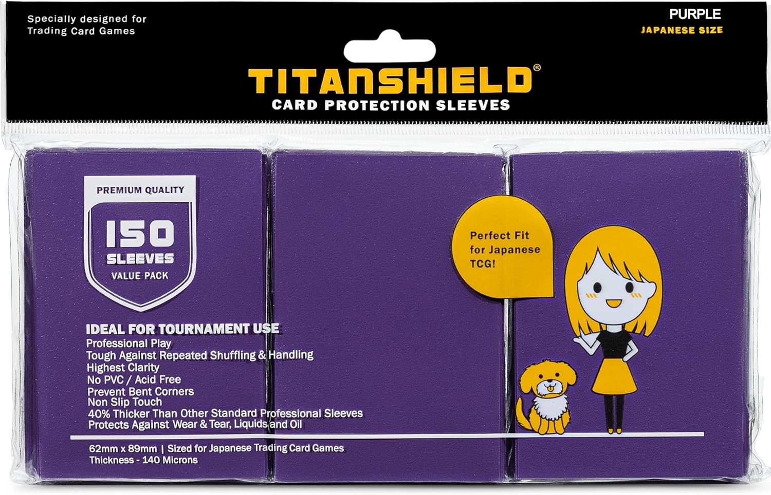 TitanShield (150 Sleeve,Purple) Small Japanese Sized Trading Card Sleeves Deck Protector for Yu-Gi-Oh, Cardfight!! Vanguard & More