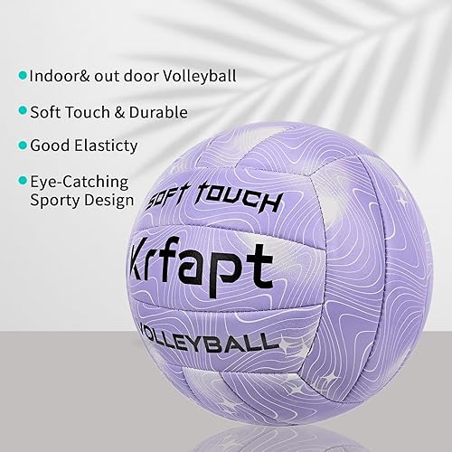 Miniatura 10 de Krfapt Voleibol tamaño oficial 5, pelotas de voleibol suaves para juegos de playa en interiores y exteriores (pezones y estrellas)