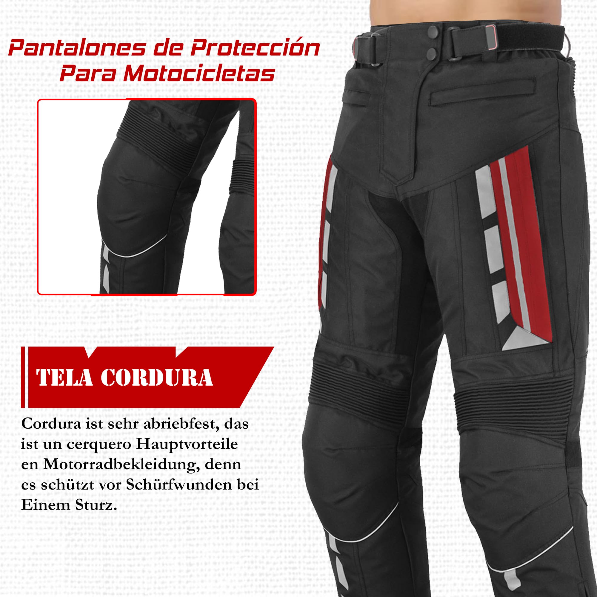 Motorradhose für Herren mit Protektoren, Motorradhose aus Cordura, wasserdicht, mit Schutz an Hüften und Knien, CE-zertifizierte Rüstung