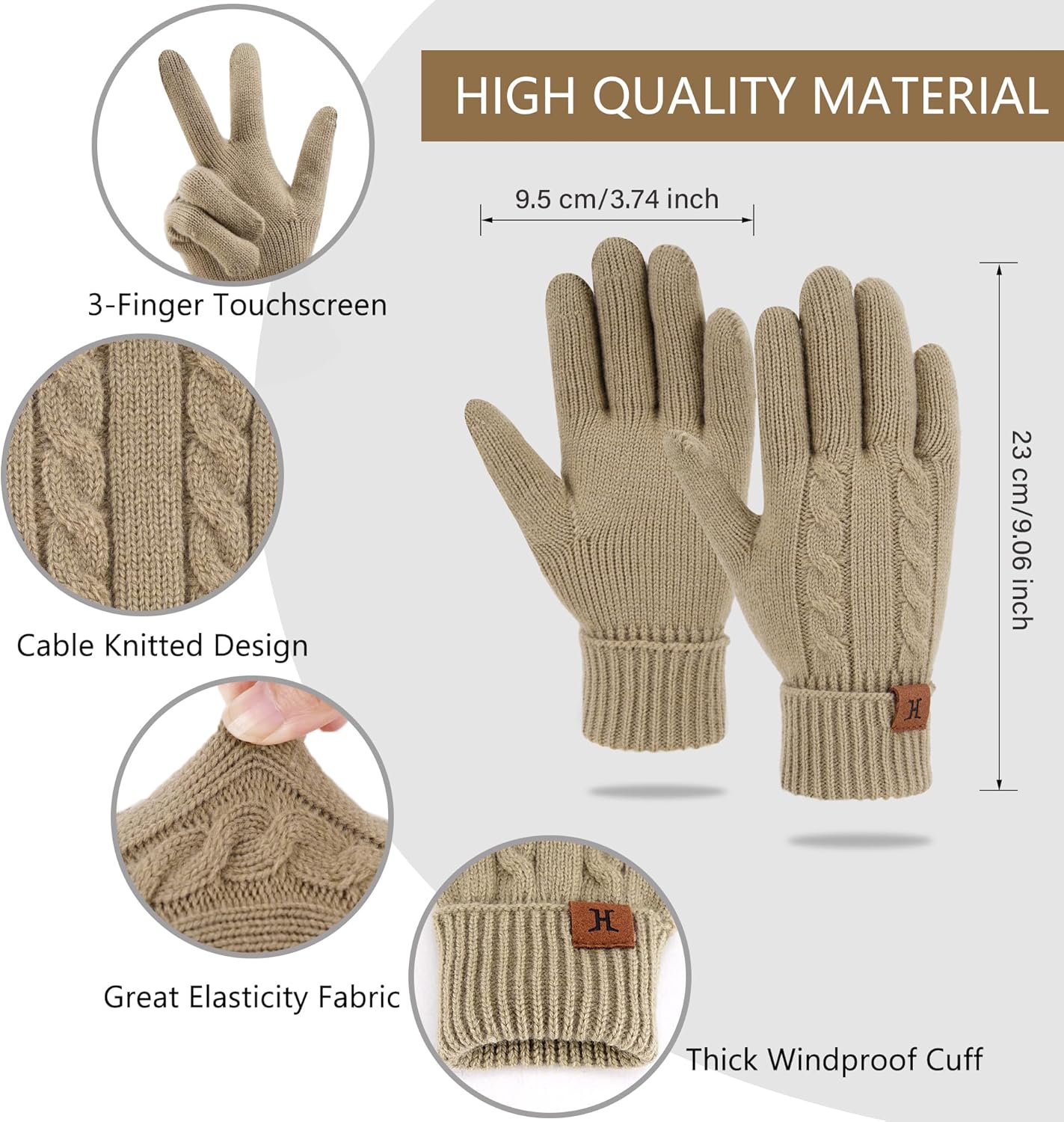 FZ FANTASTIC ZONE Womens Winter Warm Touch Screen Gloves Elastic Cuff Thermal Knit Gloves for Women Cold Weather Gifts - Image 2