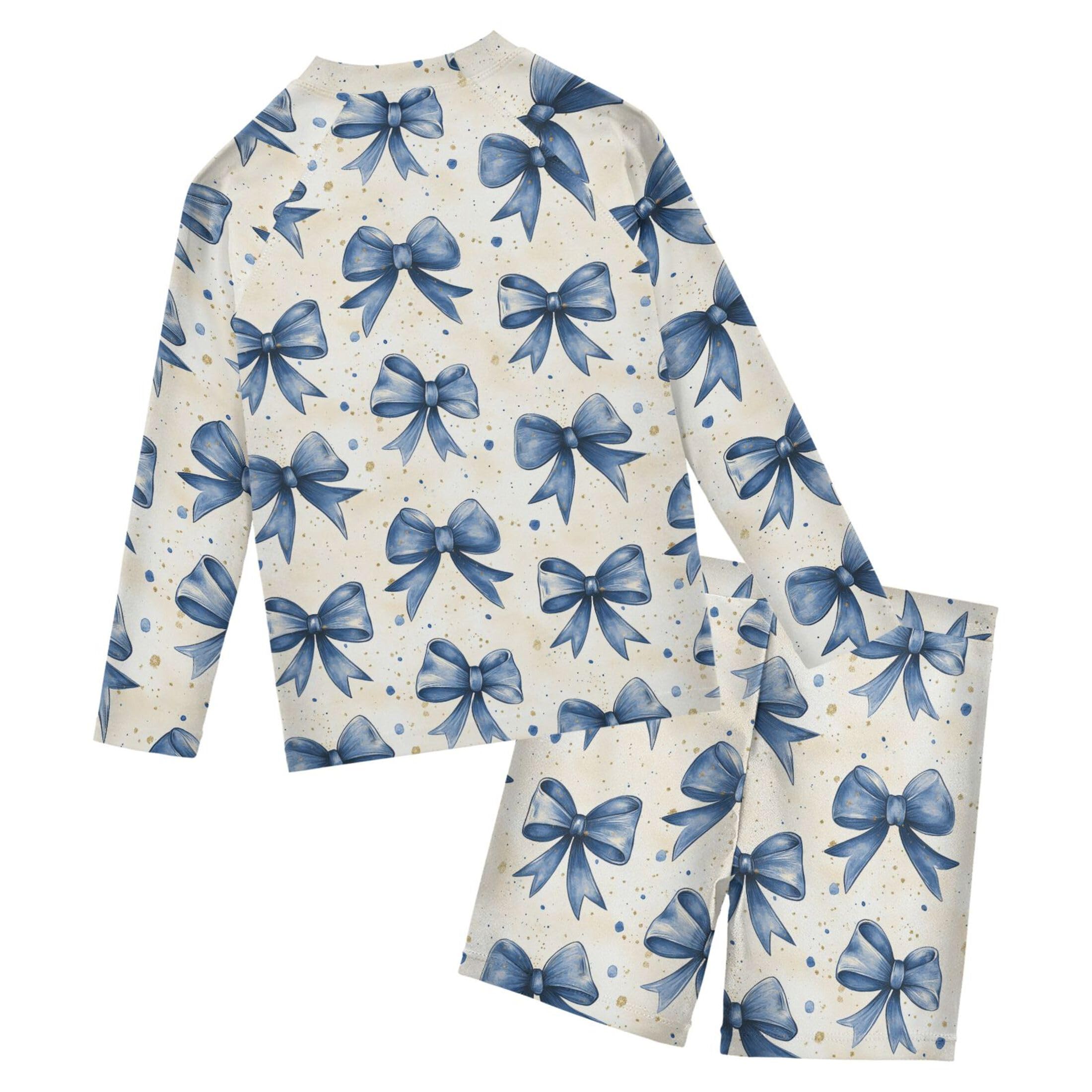 Blue Bow-Knot Toddlers and Baby Boys' Swimsuit Trunk and Rashguard Set B0403548