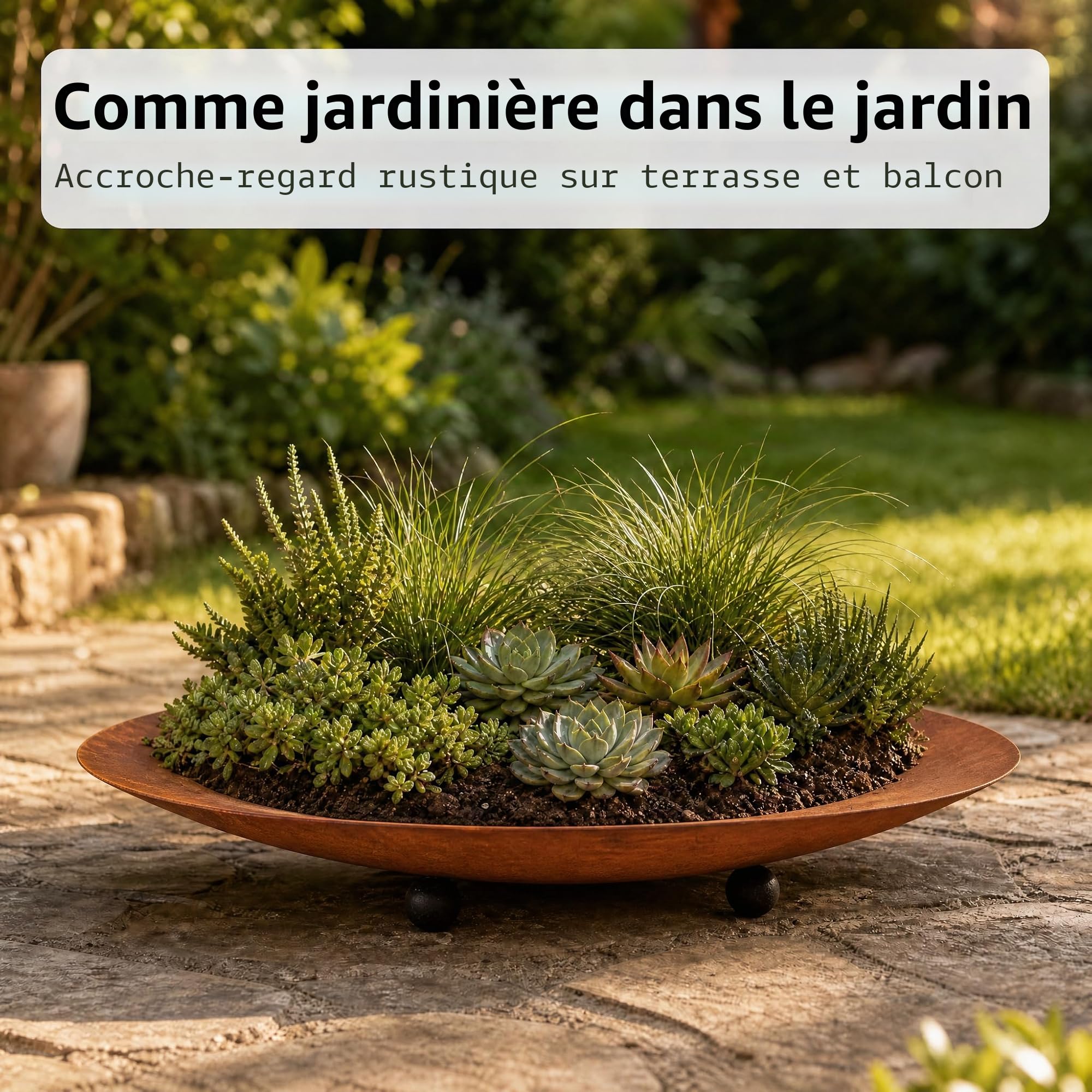 Bol en métal, patine, 50 x 9 cm, décoration de jardin rustique et rouille, accessoire de décoration rond pour jardin, balcon et terrasse, taille M