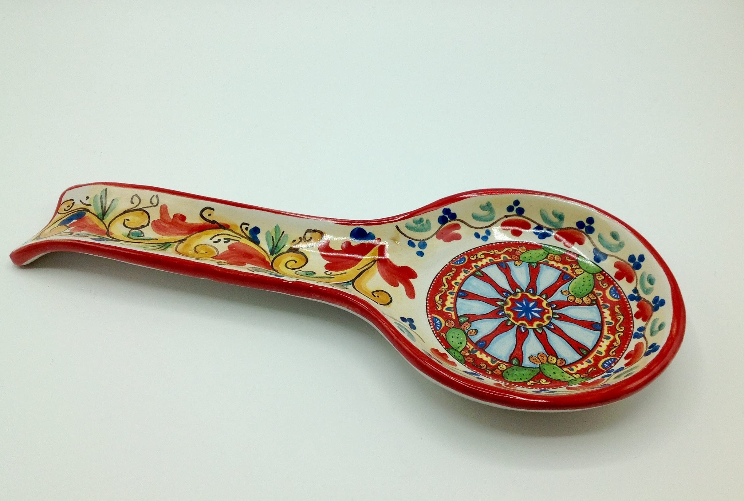 Petra d'amuri Poggiamestolo decorato con Ruota in ceramica Siciliana Hand Made in Sicily