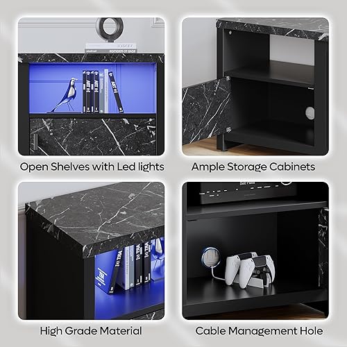 Miniatura 4 de Bestier Soporte de TV con chimenea eléctrica de 70 pulgadas para televisores de hasta 75 pulgadas, moderno centro de entretenimiento con chimenea