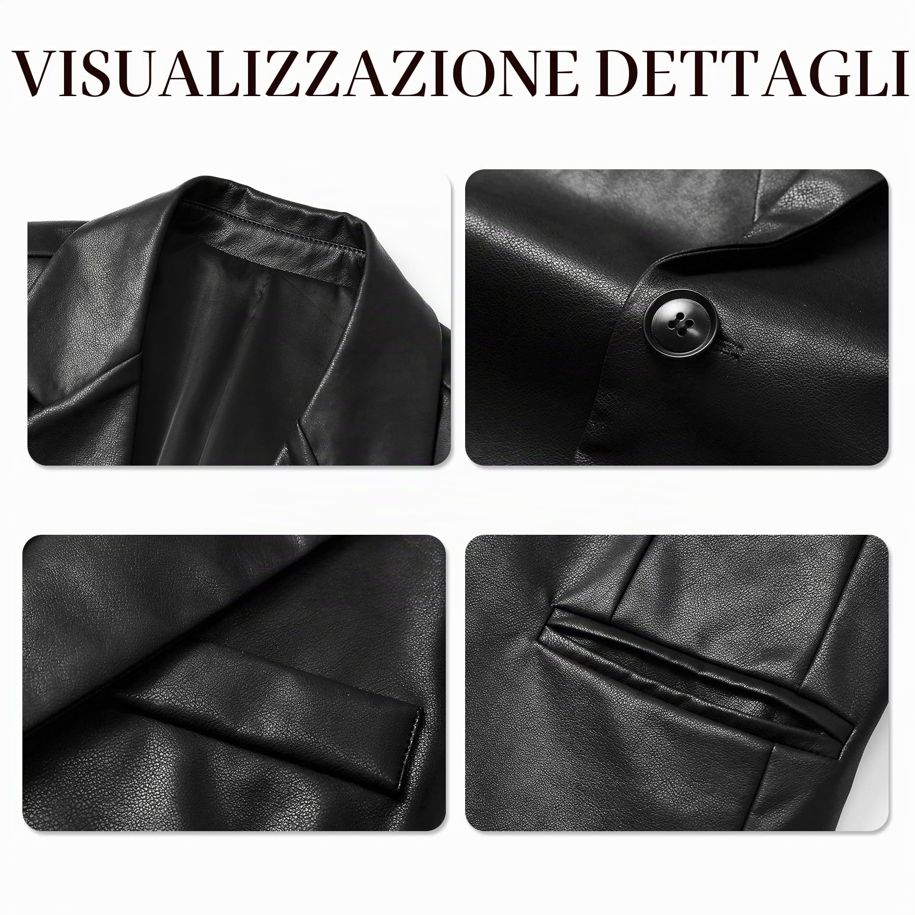 YFFUSHI Blazer da Uomo Giubbotto Uomo in Pelle Sintetica Giacca Soft Vintage Slim Fit Casual | Morbida pelle PU impermeabile e traspirante, multi tasche, ideale per pendolari e uso quotidiano, si abbina perfettamente a
