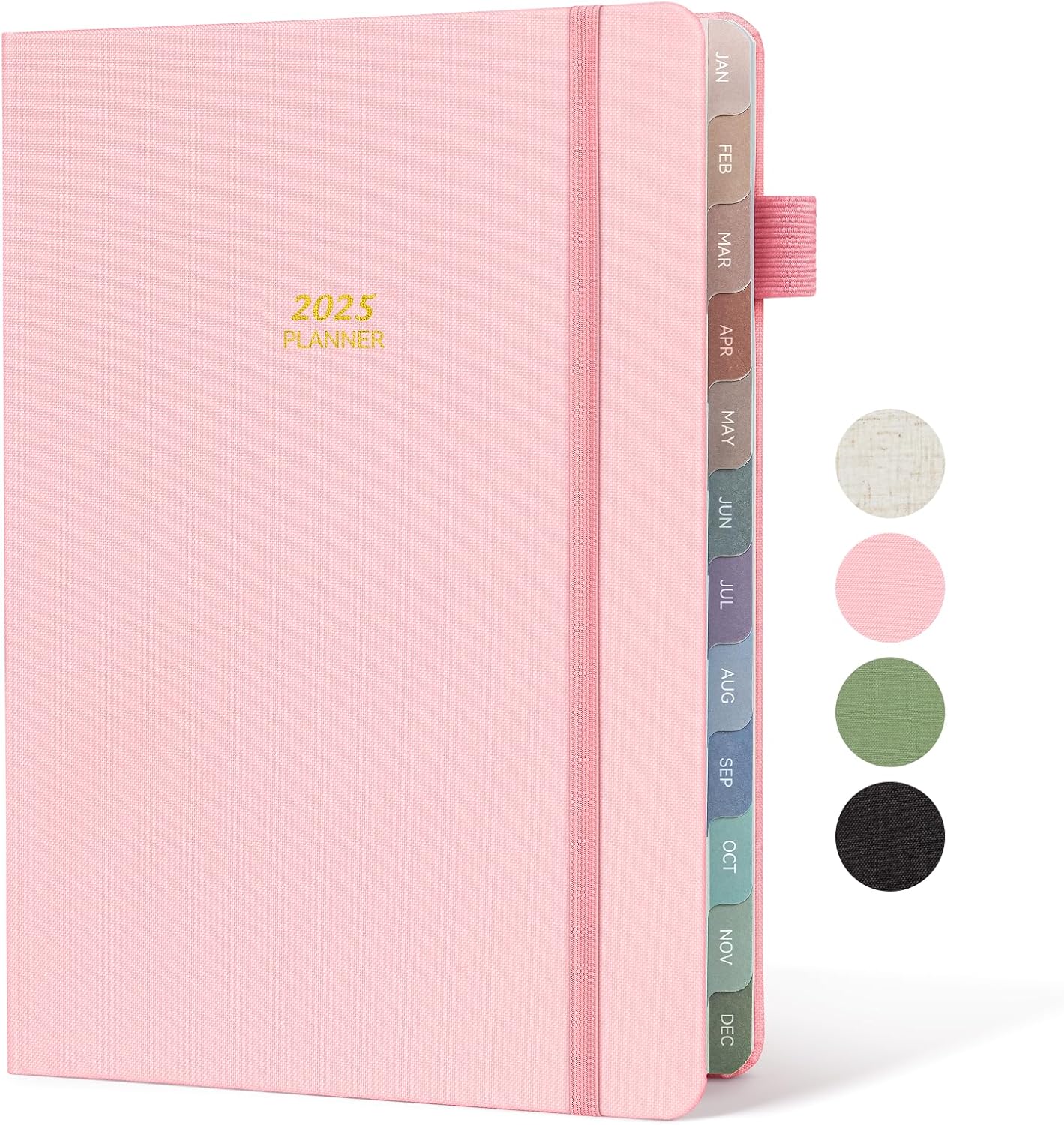 Getink 2025 Linen cover Planner Weekly & Monthly Daily Agenda Book,2025-2026 To Do List Notebook with Colorful Monthly Tabs, Inner Pocket, Elastic Closure, Thick Paper(Pink,5.5 * 8.5)
