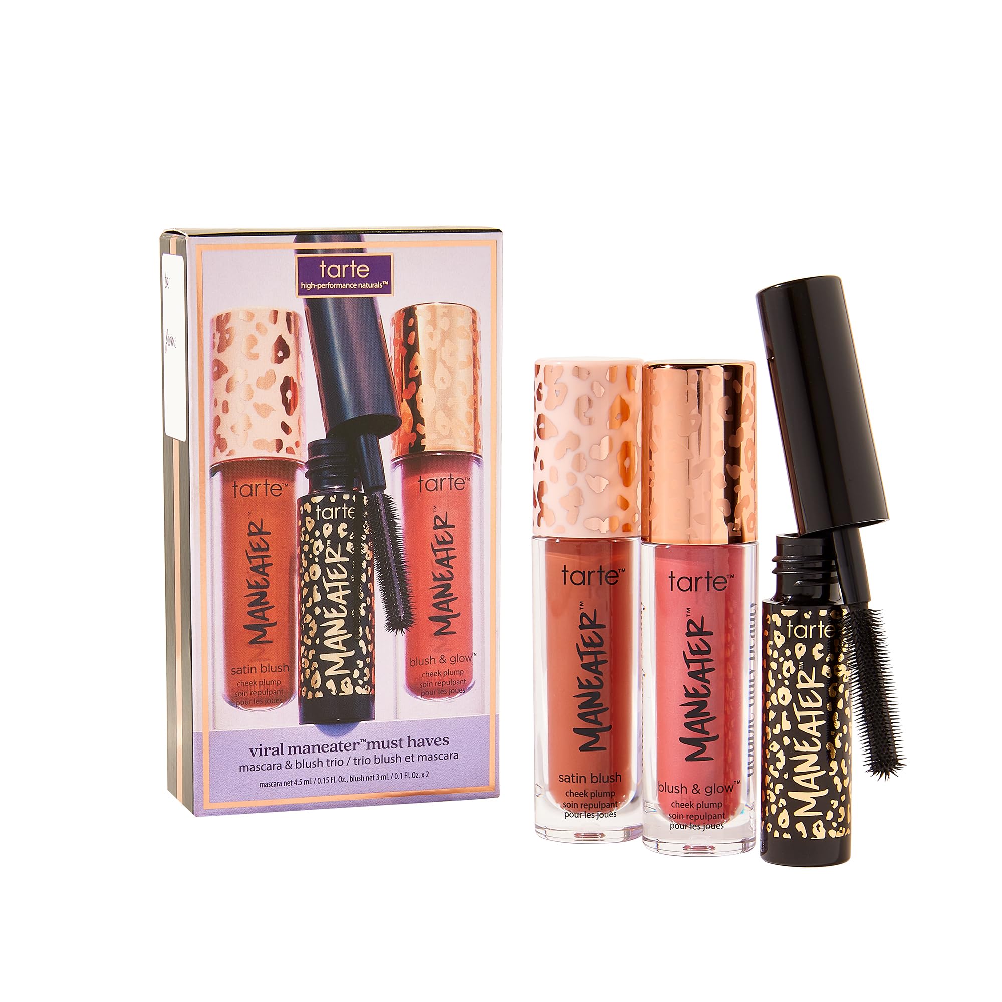 tarte viral maneater must haves mascara & blush trio – Extreme Curl, Volume & Length, Longwear, Cruelty-Free travel size, berry & cinnamon