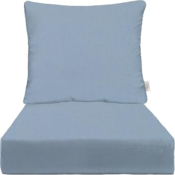 RSH DECOR Sunbrella Deep Seating Cushion with Pillow Back | 22 x 25 Seat | Water and Fade-Resistant Performance Fabric | Outdoor Chair Cushion Set for Patio Furniture | Canvas Air Blue-Made in USA