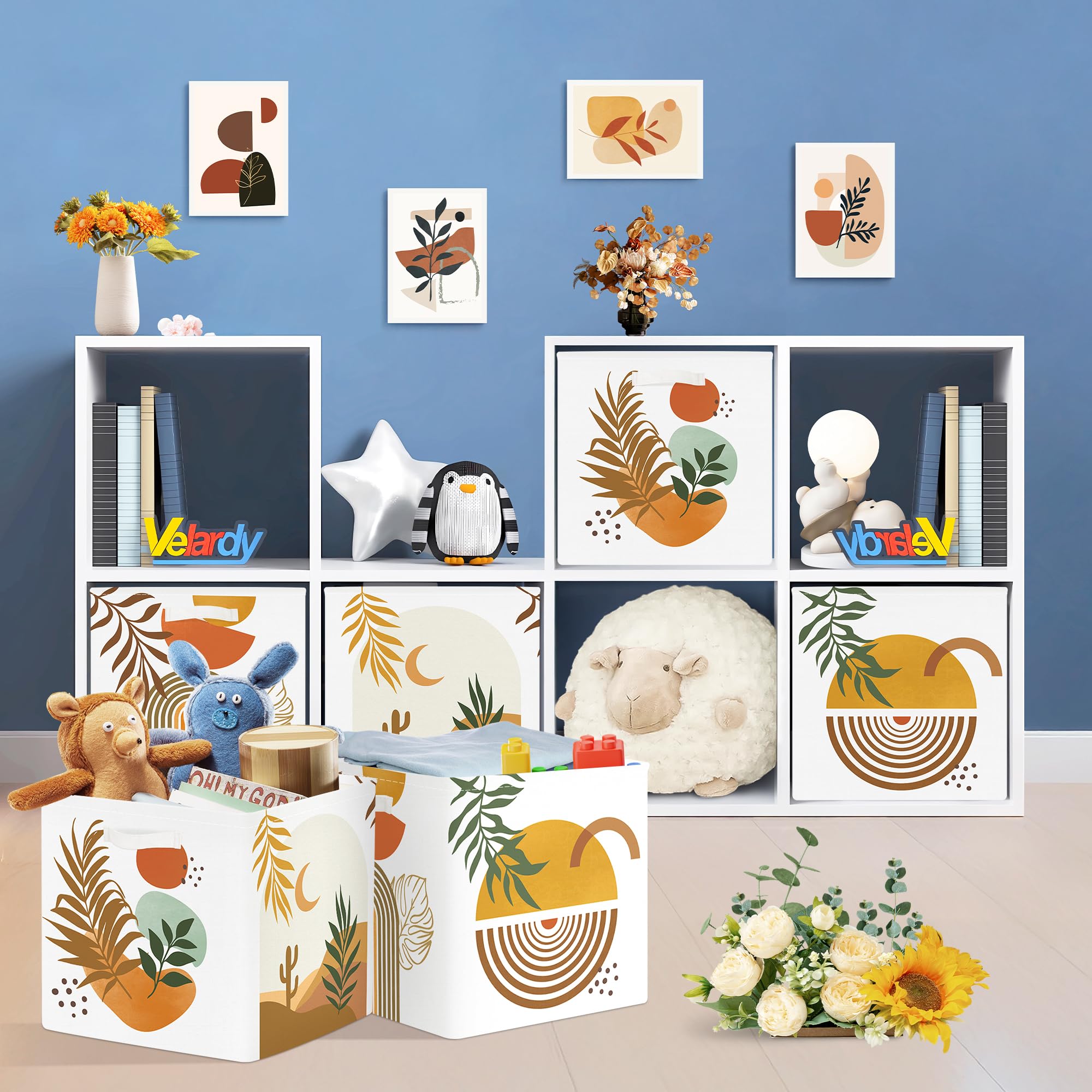 Lot De 3 Boîtes De Rangement 30cm Bohème Animaux - Paniers Pliables Pour Vêtements, Jouets Et Placard