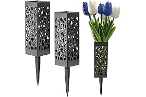 2-Piece Black Plastic Square Cemetery Vases for Gravesite Decorations