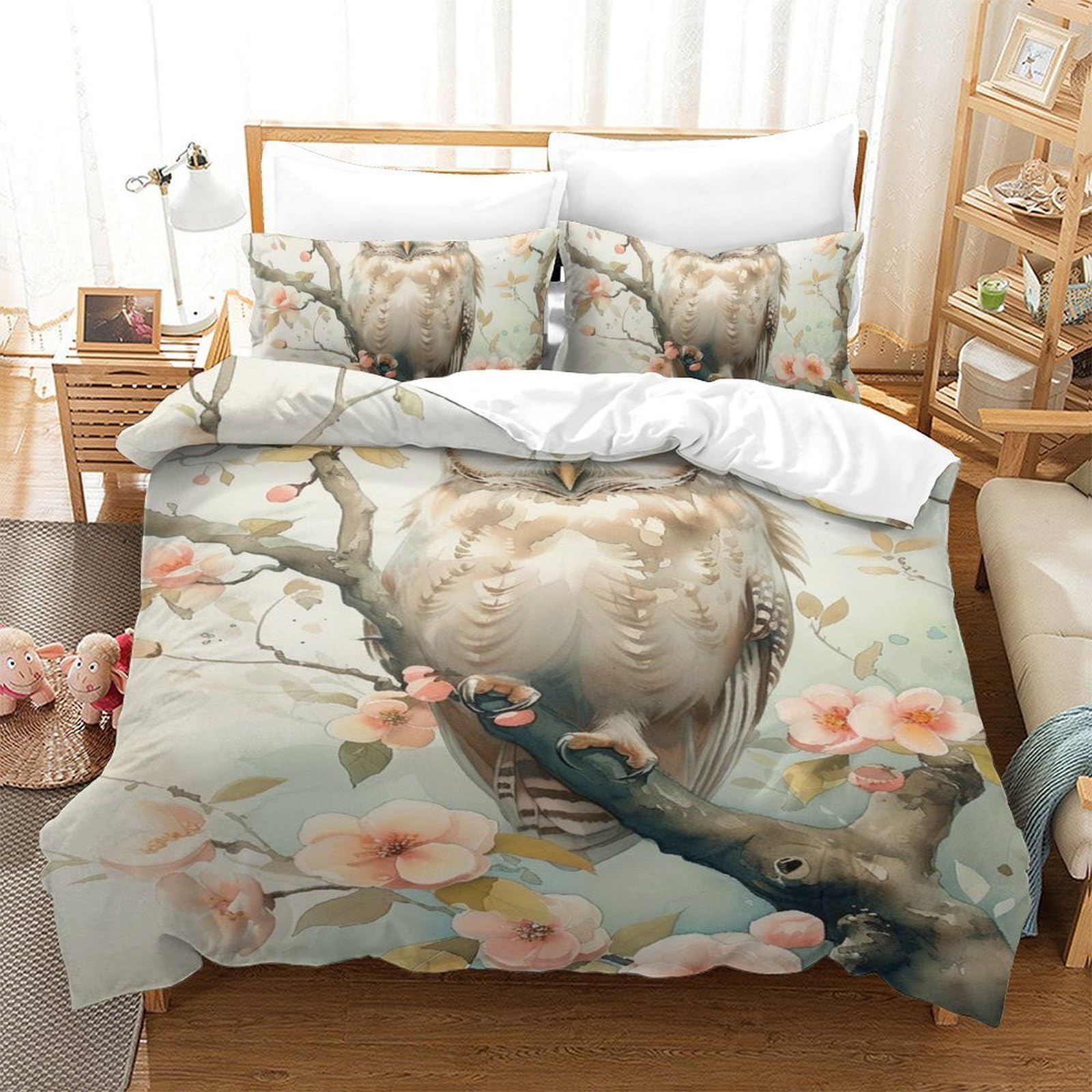 Housse de couette chouette blanche microfibre douce pour peau sensible