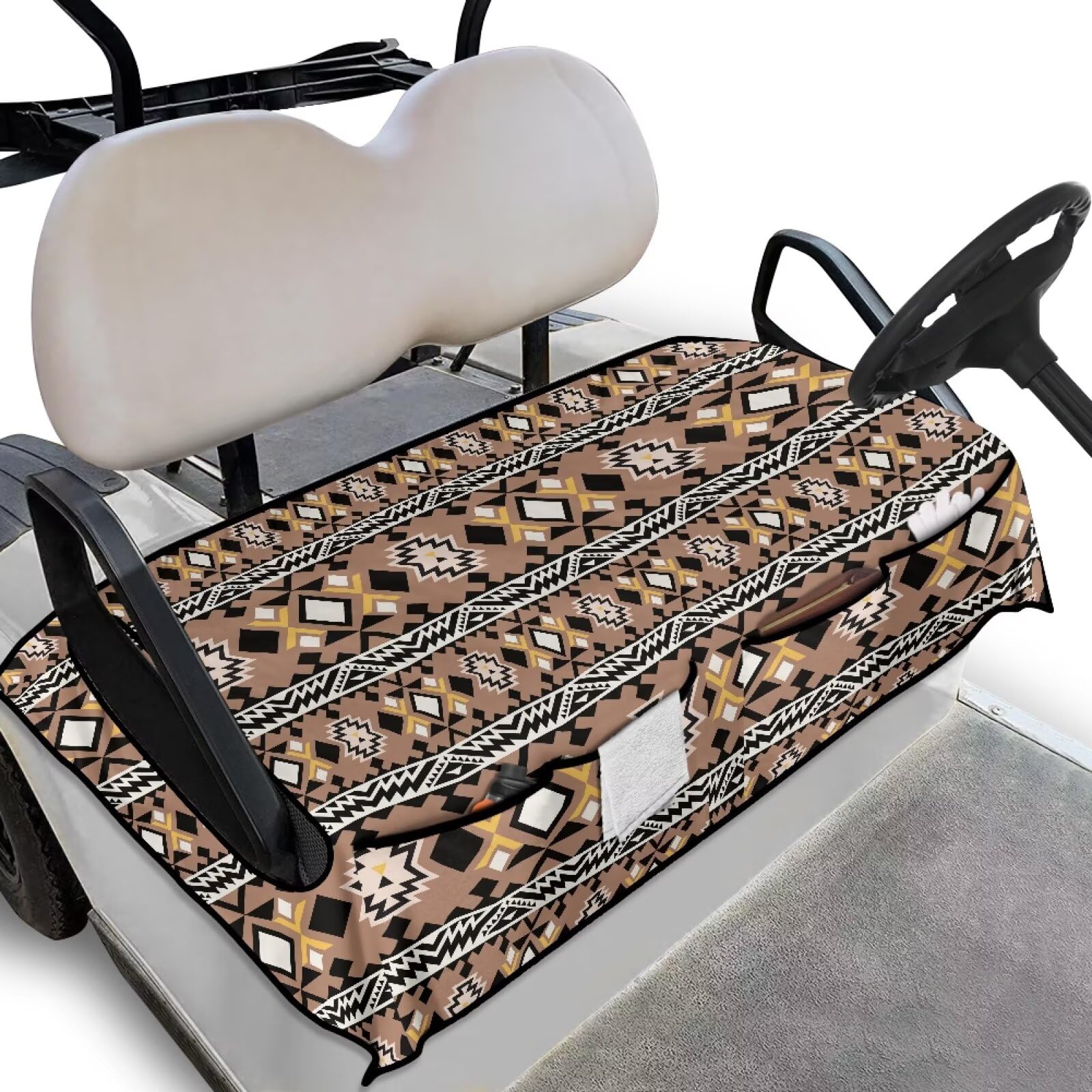 Biyejit Aztec Tribal Golf Buggy Seat Cover with Storage Bags Heavy Duty Golf Cart Seat Blanket Golf Cart Accessories for Club Car Travel Sports Shown Stay Cool