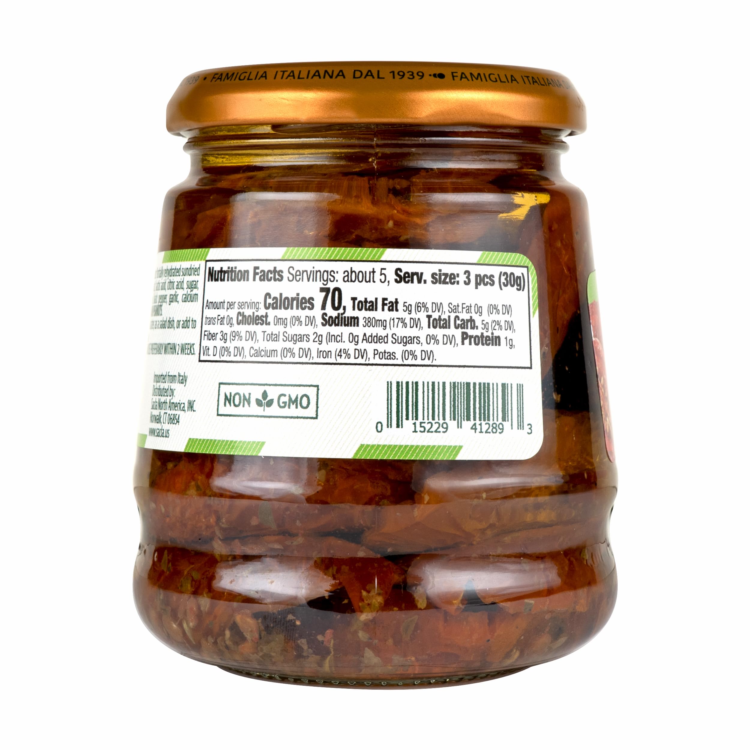SACLA Sundried Tomatoes Antipasti in Oil | Italian Sun-Dried Tomatoes Preserved in Sunflower Oil with Herbs | 9.88 oz Glass Jar | Non-GMO Gourmet Antipasto | Imported from Italy