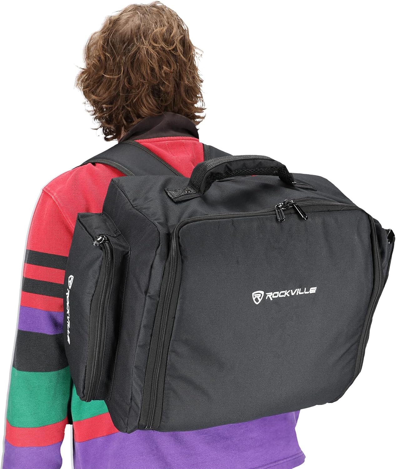 Rockville RLBP6 Padded Backpack for 6 Slim PAR Lights, 10mm Foam Protection, Removable Dividers, Hideable Straps, for DJs and Stage Performers