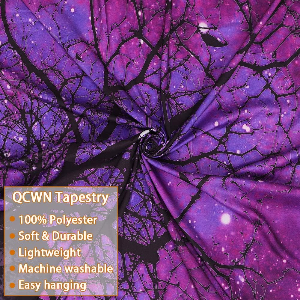 QCWN Mystic Forest Farm House Decor Tapestry Purple Galaxy Starry Night Sky Forest Tree Woodland Nature Landscape Wall Hanging Hippie Bohemian Wall Tapestry for Dorm Living Room Bedroom.purple