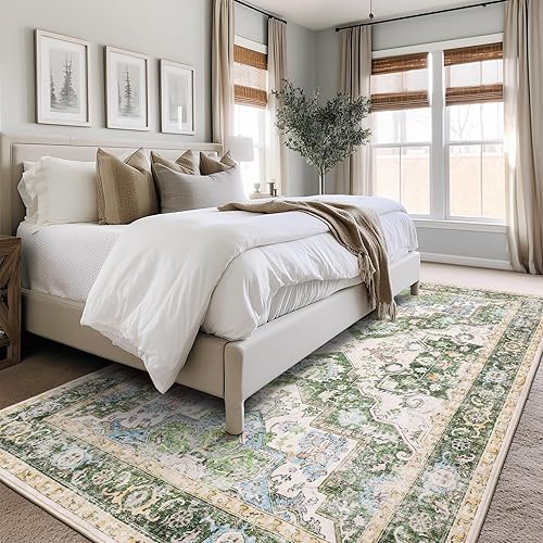 Miniatura 5 de Alfombras de área de 5 x 7 pies para sala de estar, lavable y resistente a las manchas, alfombra con respaldo antideslizante, alfombra de comedor