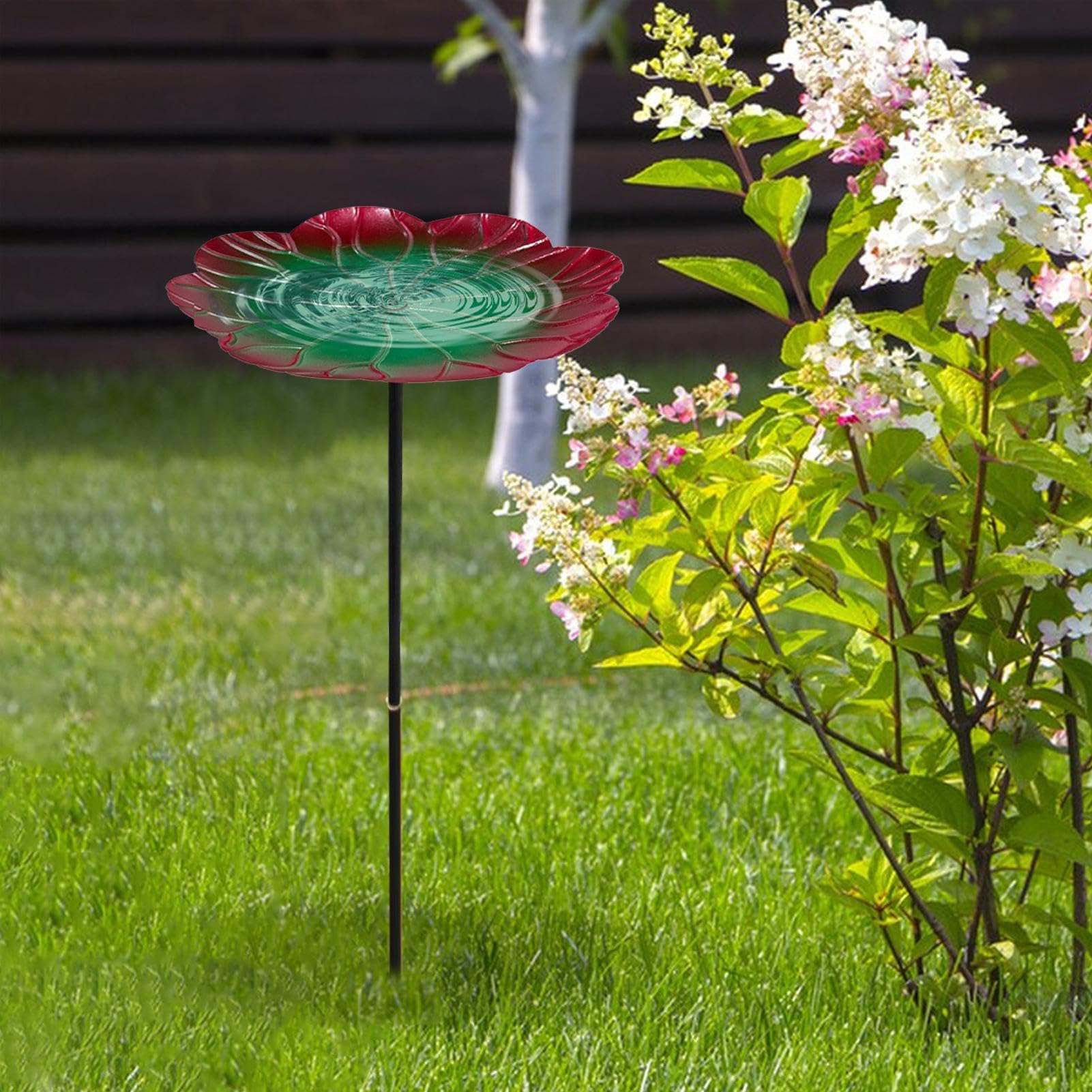 Baño para pájaros de metal para exteriores, independiente con base de 3 dientes, bebedero decorativo para pájaros, para jardín, bebedero de metal para terraza, césped, estanque