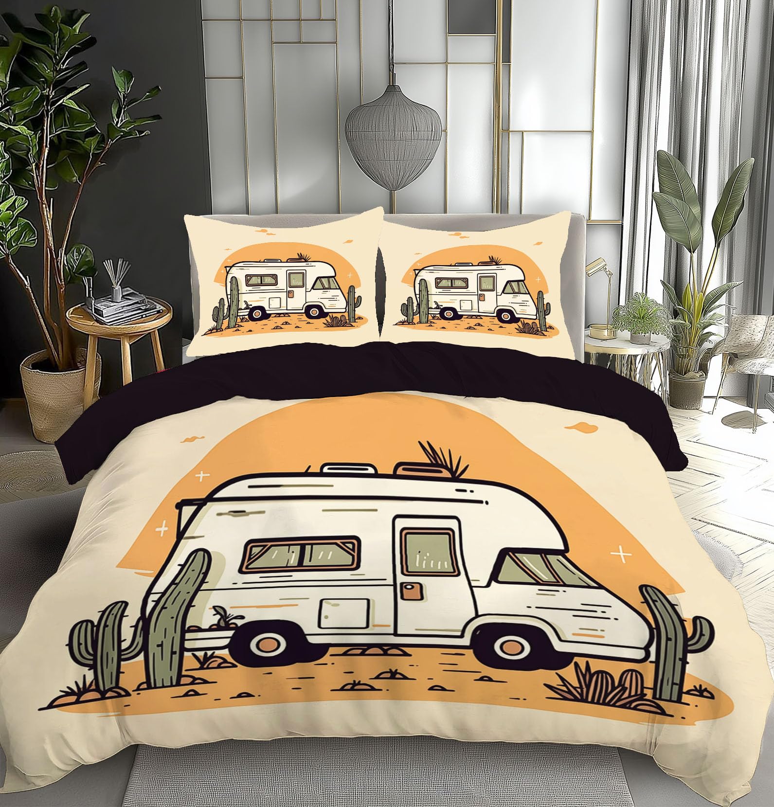 Parure de couette dessin animé en tissu microfibre infroissable beige facile à laver