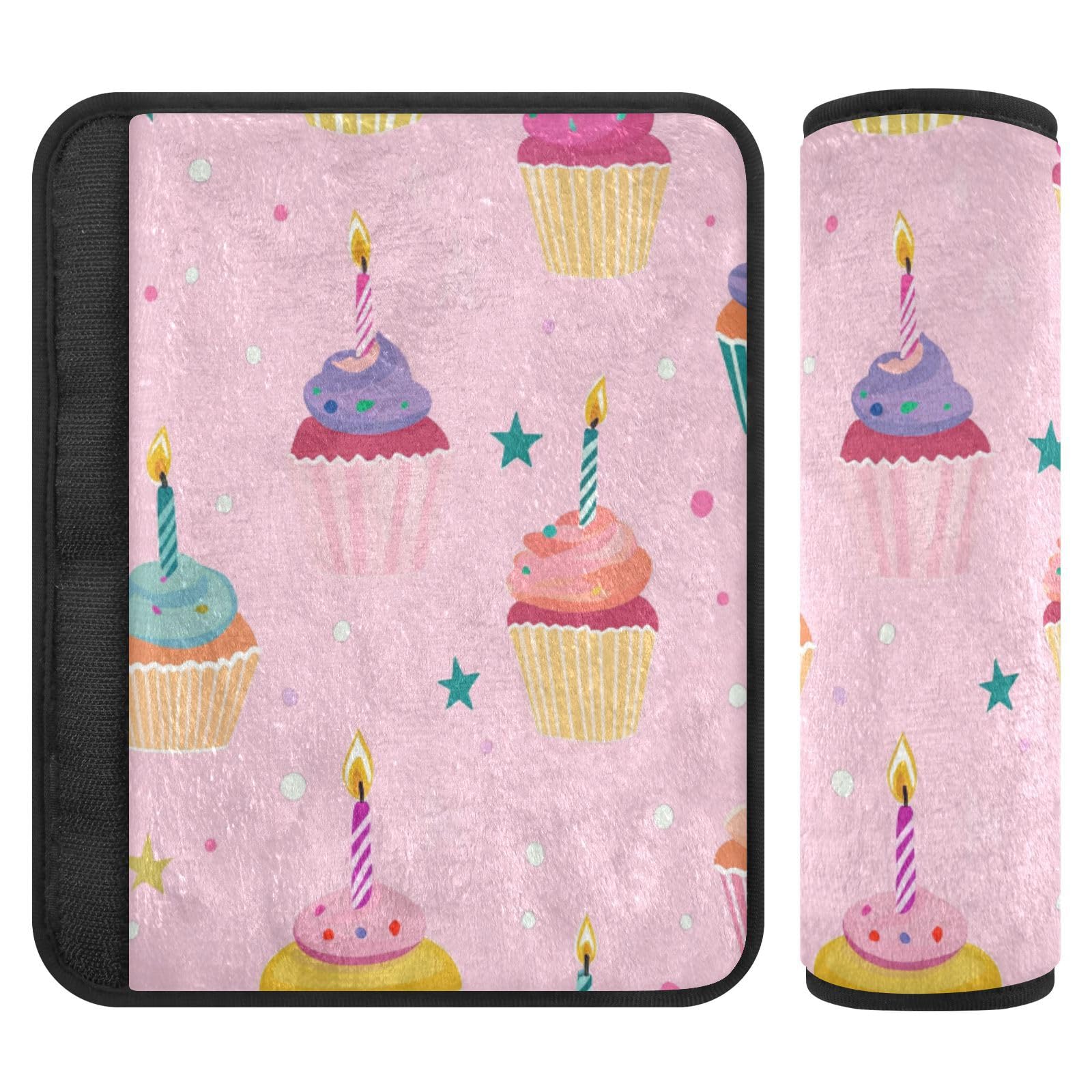 Seat Belt Covers 2 Pack Cute Cupcakes Car Seat Strap Covers Super Soft Pink Car Seat Neck Cover for Boys Girls Adults Babies S