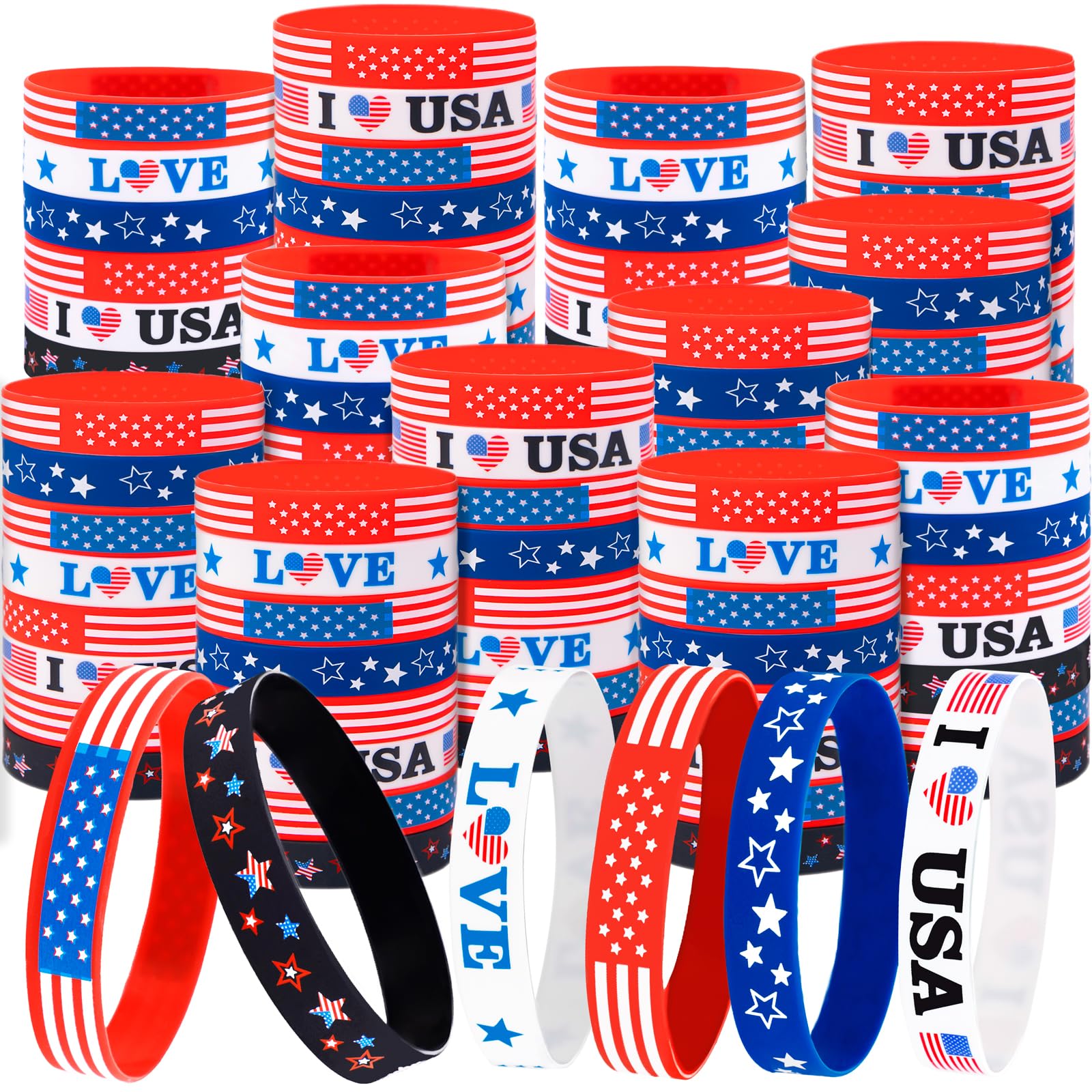 144-Piece Patriotic Silicone Bracelets Moon Boat 144-Piece Patriotic Silicone Bracelets