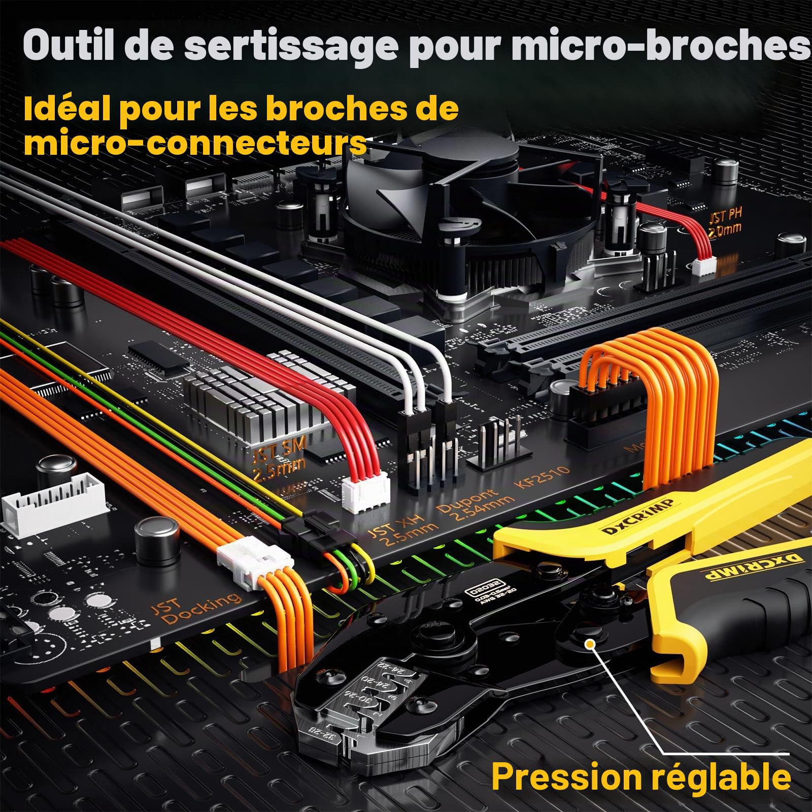 DxCRIMP Pince à Sertir JST, JST-PH 2,0 + JST-XH 2,5mm Connecteur Electronique Sertisseuse, 24 Sortes de Jeux de Connecteurs JST, avec Pince à Dénuder et à Sertir, 0,03-0,5mm², pour Dupont,JST,Molex