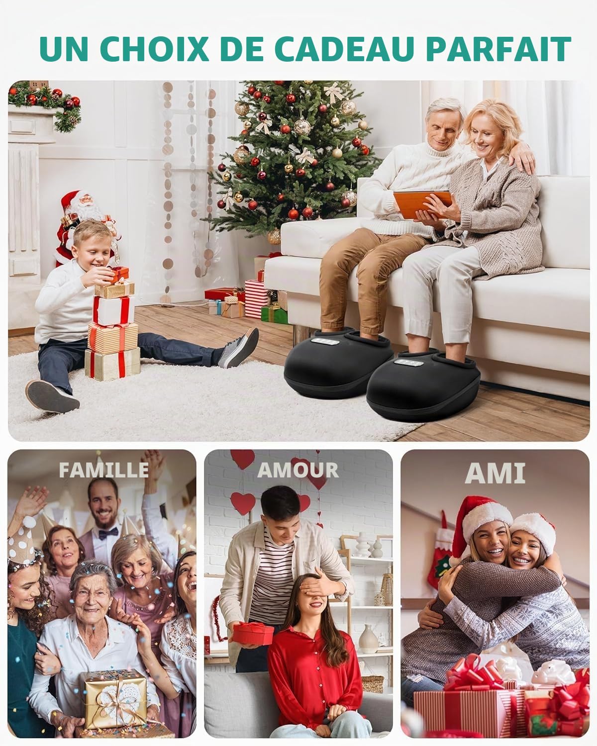 Medcursor Masseur Pieds Avec Chaleur, Appareil De Massage Des Pieds À Pétrissage Profond et Compression d’Air, Massage Shiatsu Des Pieds pour La Maison ou Le Bureau, Cadeau Femmes et Hommes (Noir)