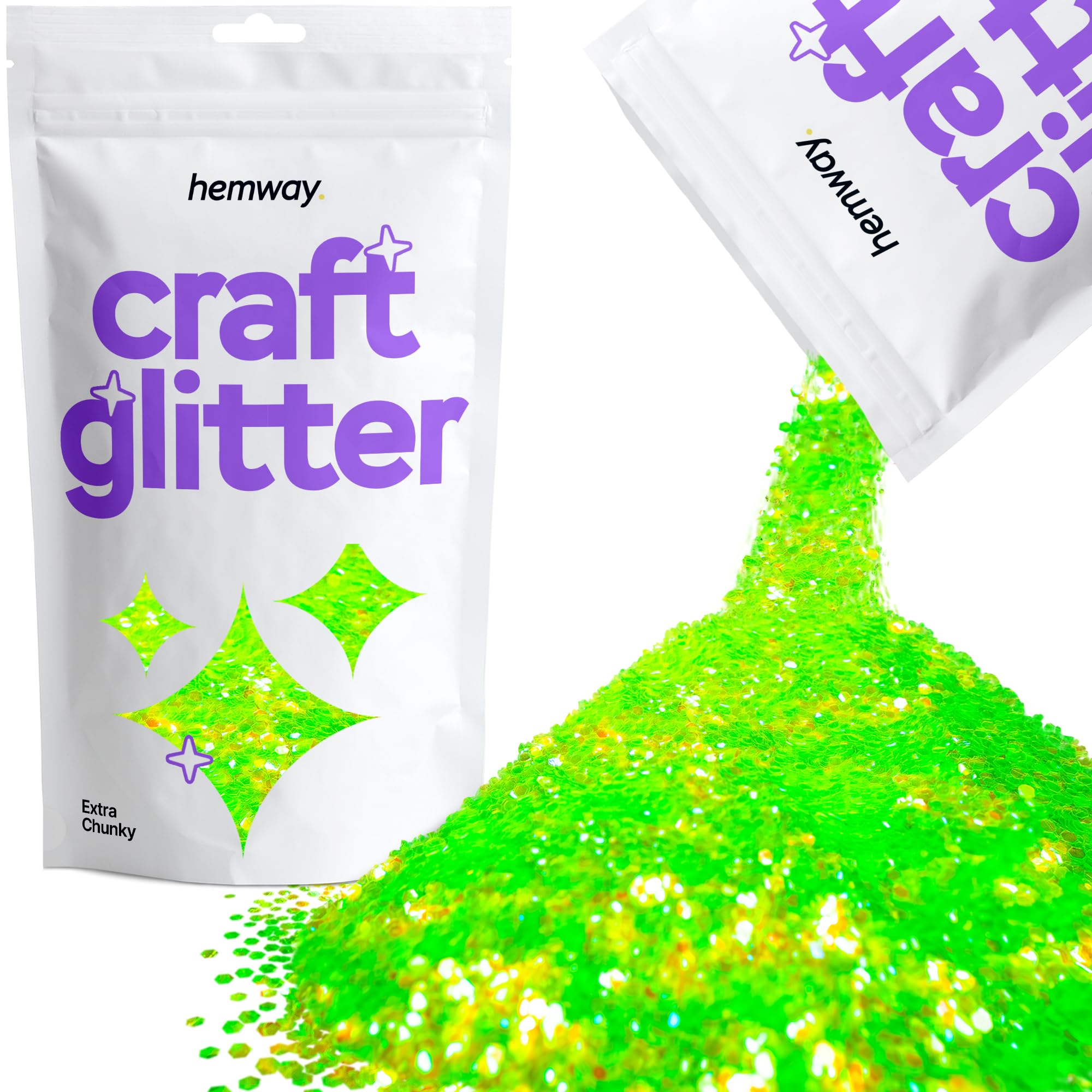 Hemway fluorescente verde ULTRAVIOLETA del arte del brillo - 1/24" extra gruesos 0,04" Por Glitter Artes Artesanía Vasos de Vidrio Papel Decoración DIY - 100g