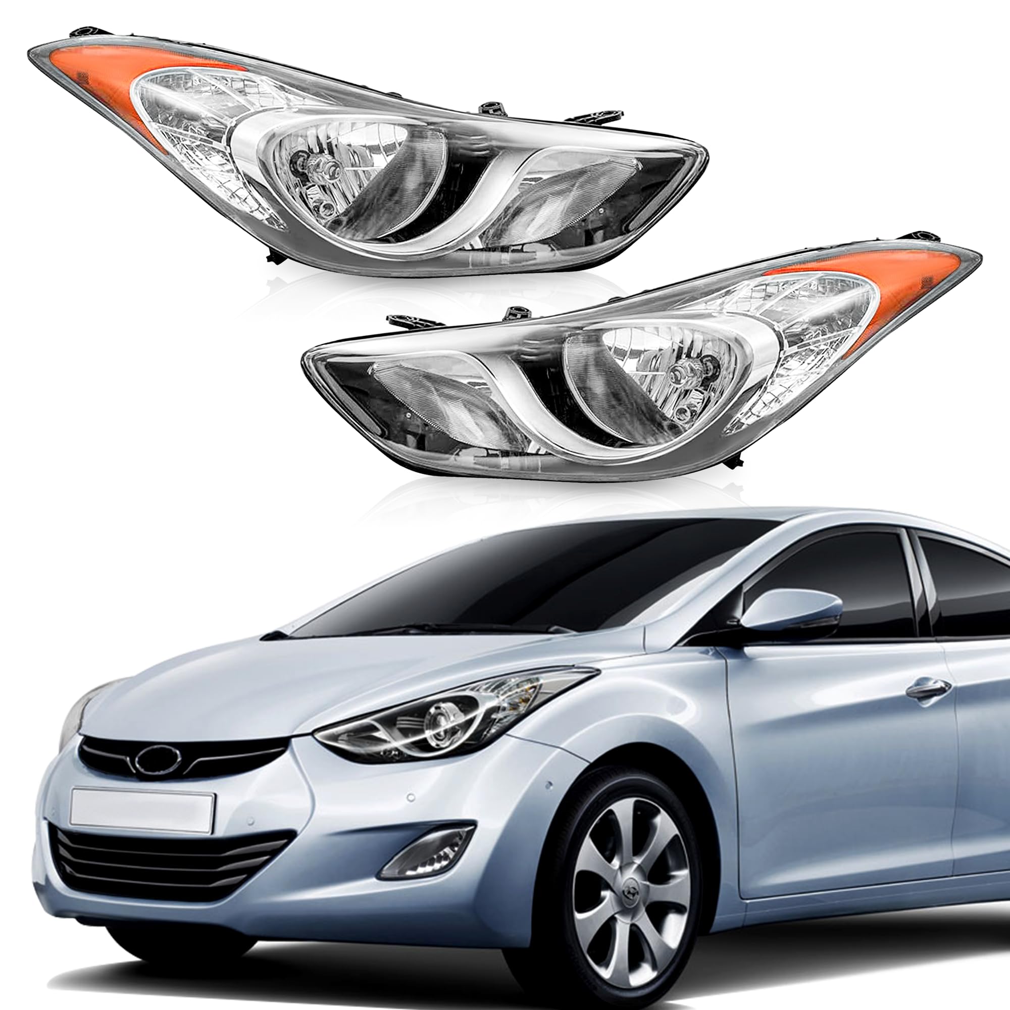 Left And Right Pair Headlight Halogen Headlamp W/o Bulb Compatible With Hyundai Elantra 2011 2012 2013 92101-3Y000 HY2502161